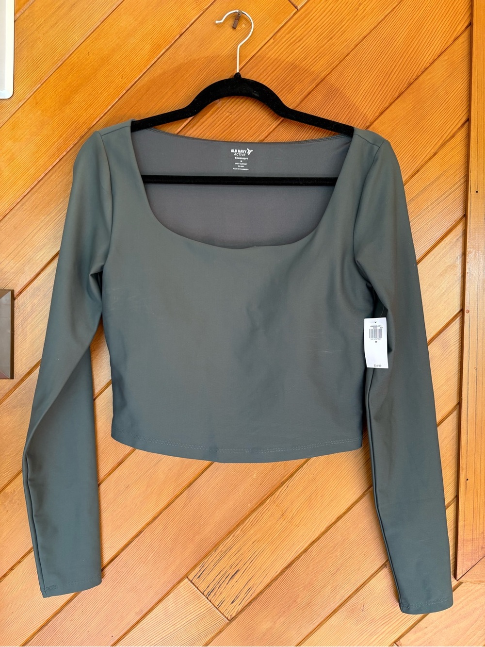 Old Navy Olive Amazon Gray Long Sleeve Scoop-Neck Crop Top
